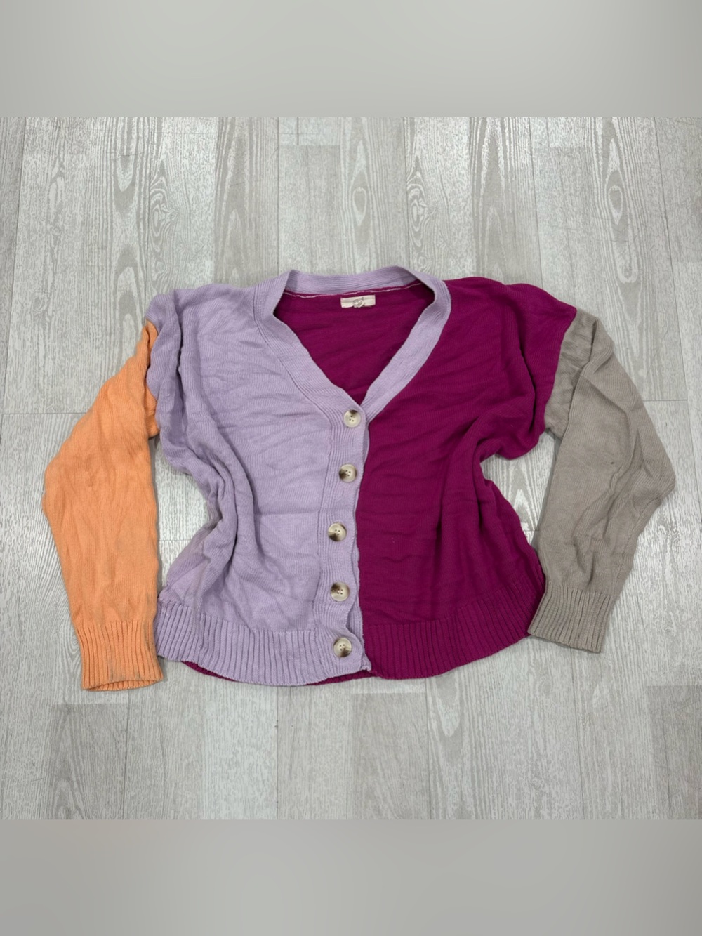 Easel Colorblock Button Front Knit Cardigan Sweater Size L